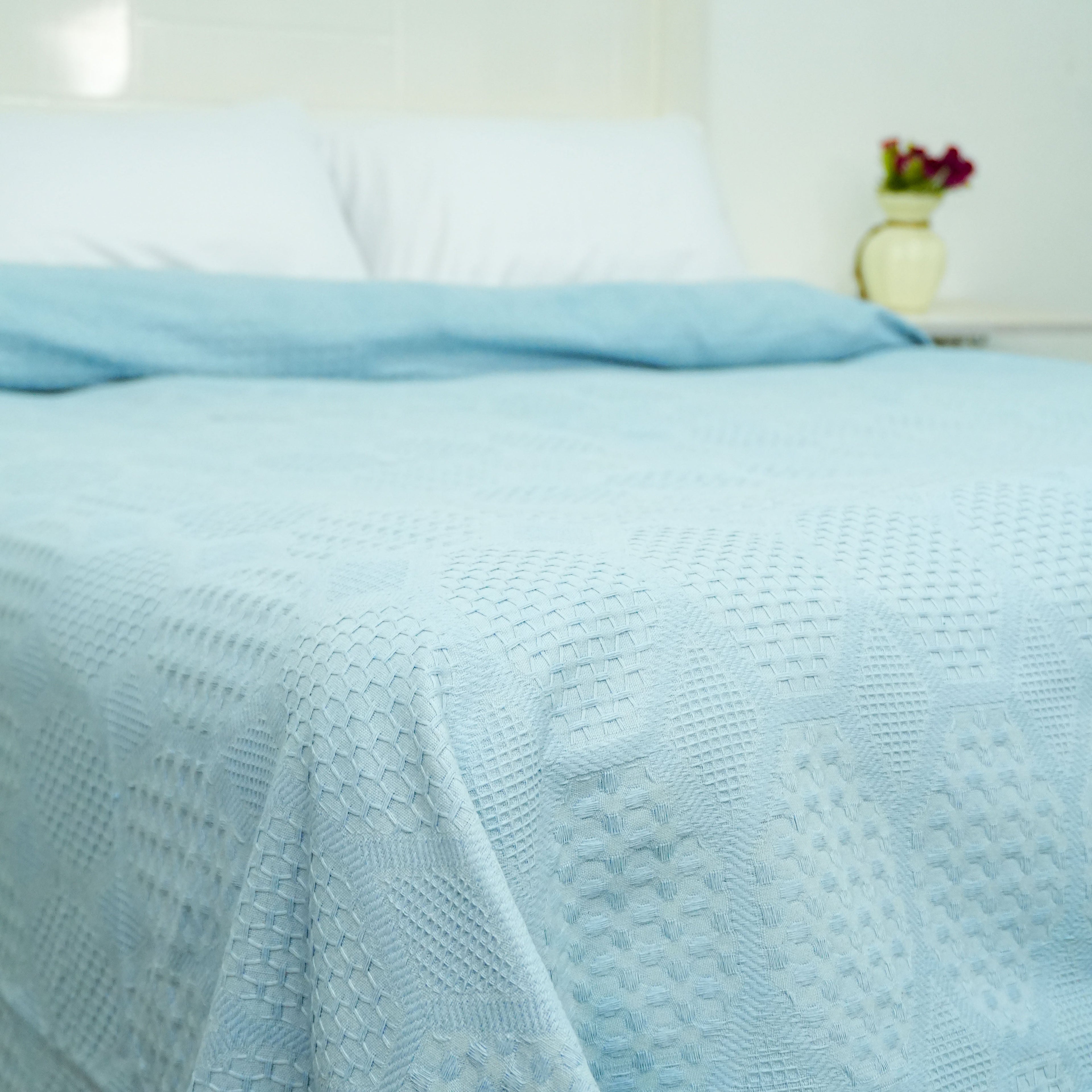 Cotton Coverlet – Gray, Baby Blue, Pistachio & Light Beige (Single/King) - image 2