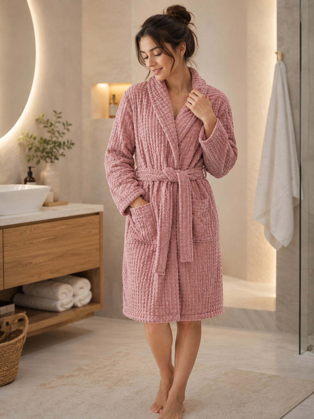 Egyptian Cotton Velvet Textured Bathrobe – Embossed Fabric - image 1