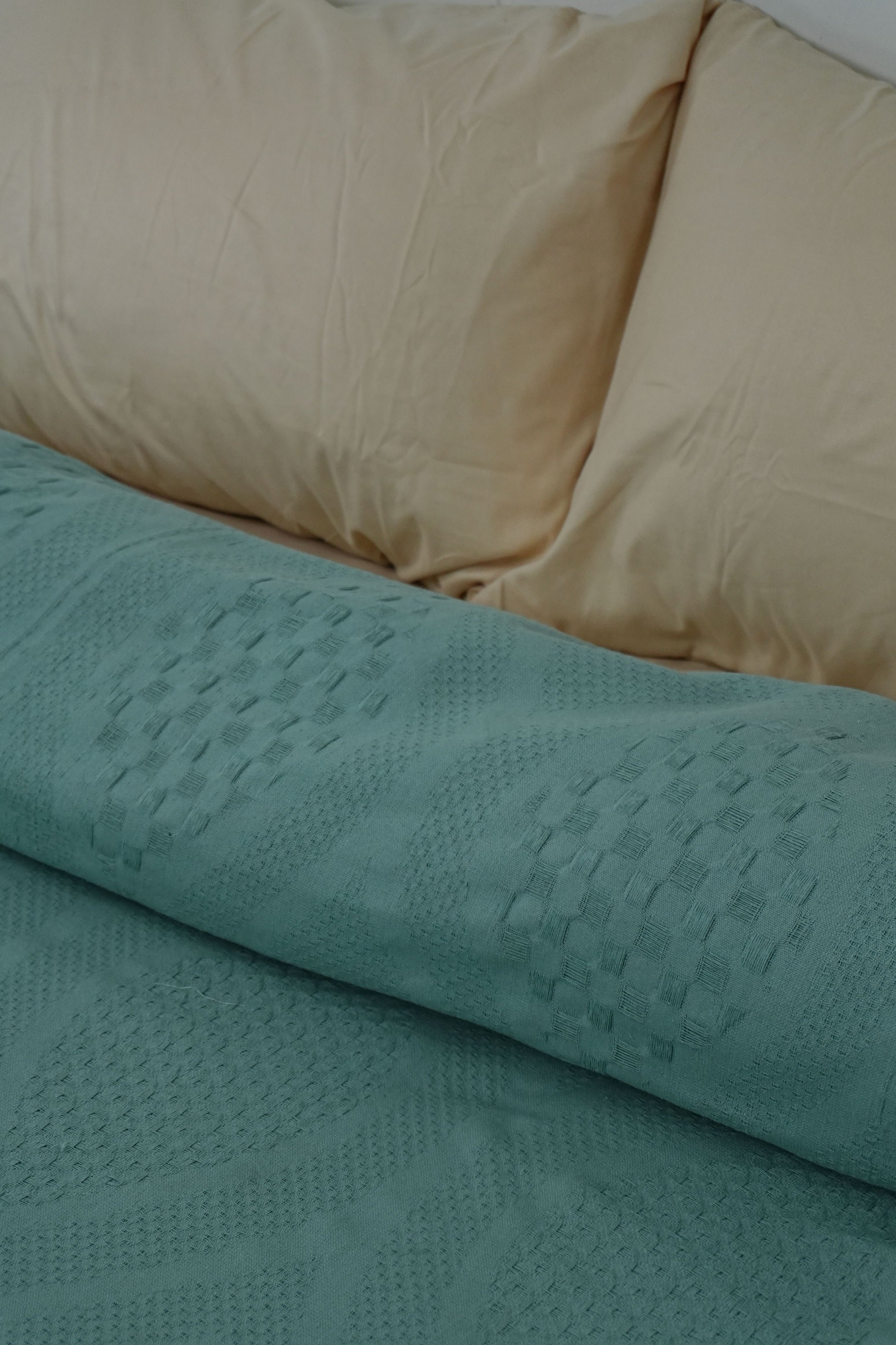 Cotton Coverlet – Gray, Baby Blue, Pistachio & Light Beige (Single/King) - image 3