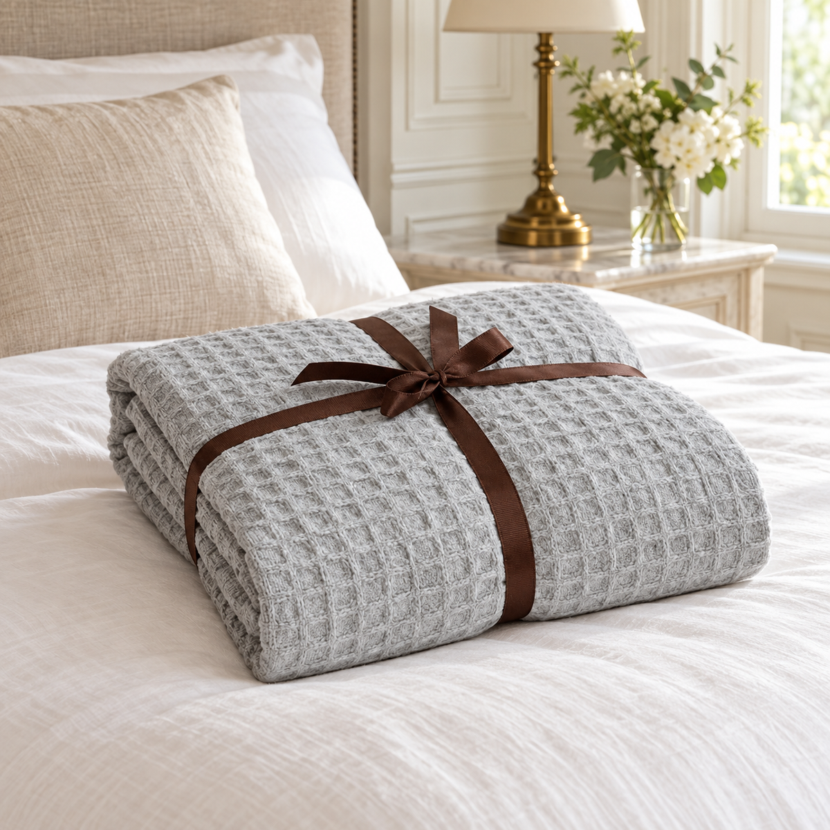 Waffel Couverture product photo in refined English interior | Giza Cotton Hub