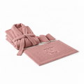 Premium bath set in cashmere: bathrobe, slippers and bath mat