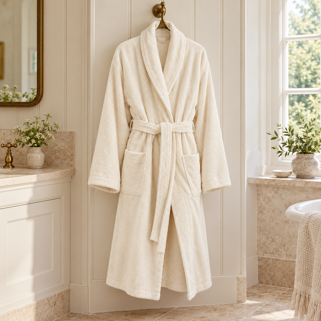 Premium Velvet Bathrobe product photo in refined English interior | Giza Cotton Hub